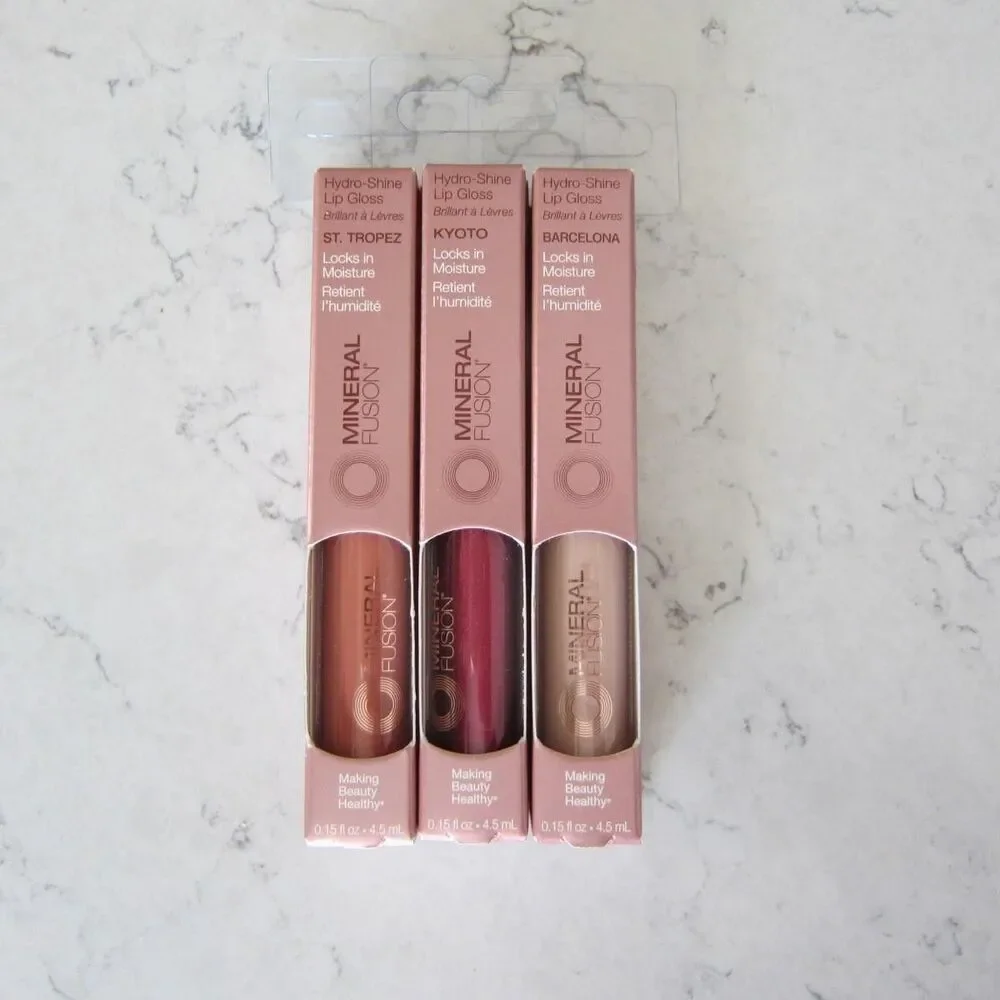 Lot of 3 Mineral Fusion Hydro-Shine Lip Gloss St. Tropez, Kyoto, & Barcelona